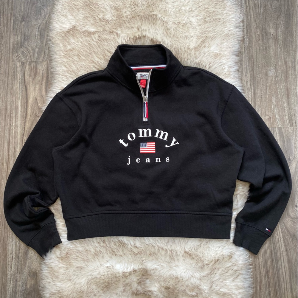 Tommy Jeans Hilfiger Quarter Zip Crop Sweatshirt 90s Logo